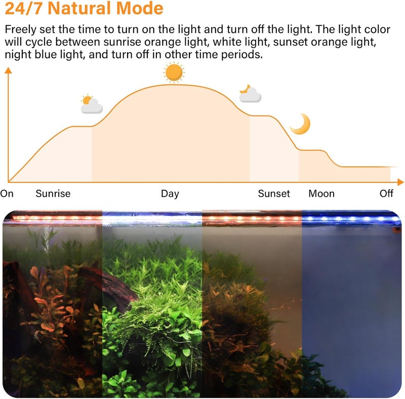 Hygger ضوء LED تحت الماء لحوض السمك، 11 واط 12 بوصة وضع 24/7 مع 5 صفوف من الكرات، مع مؤقت 9 ألوان وسطوع قابل للتعديل، ضوء كامل الطيف مقاوم للماء IP68 لحوض سمك بحجم 13-23 بوصة - Image 4